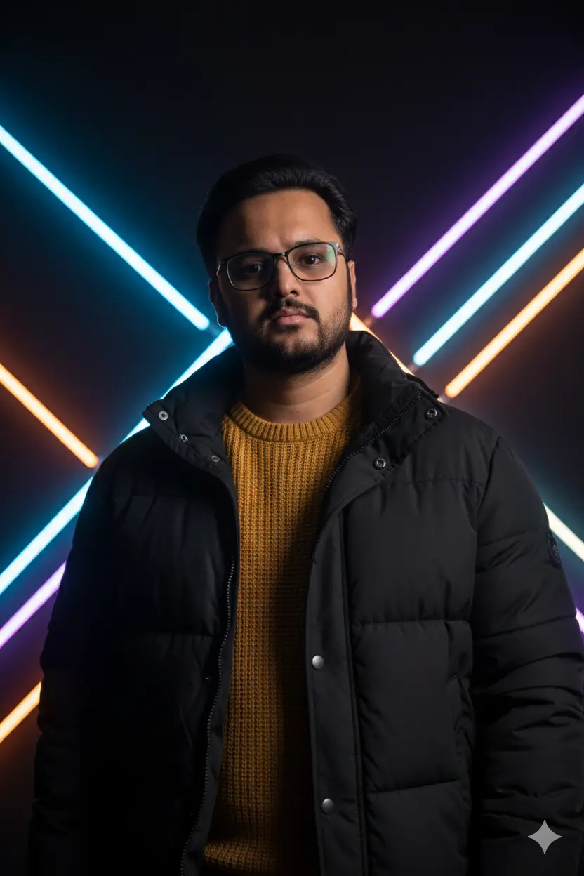 Man with Neon Lights Nano Banana prompt example