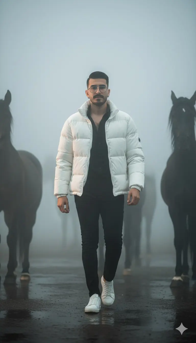 White Jacket Foggy Day Nano Banana prompt example