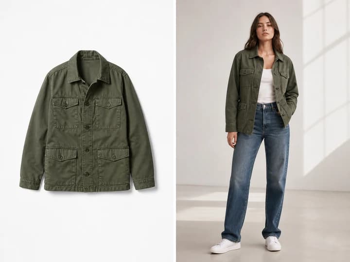 Product image transformed into a virtual try-on fashion photo