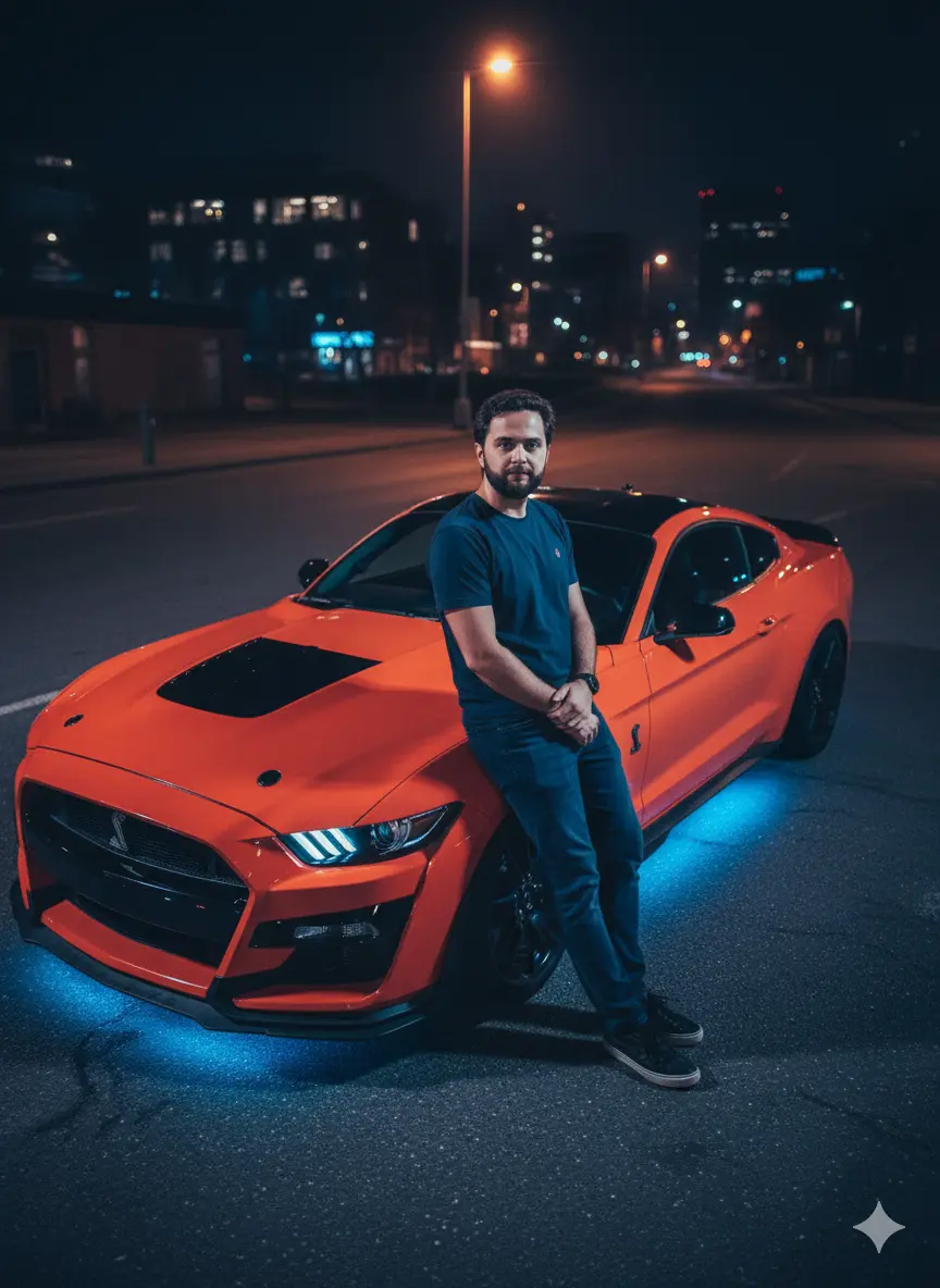Shelby GT500 Night Portrait Nano Banana prompt example