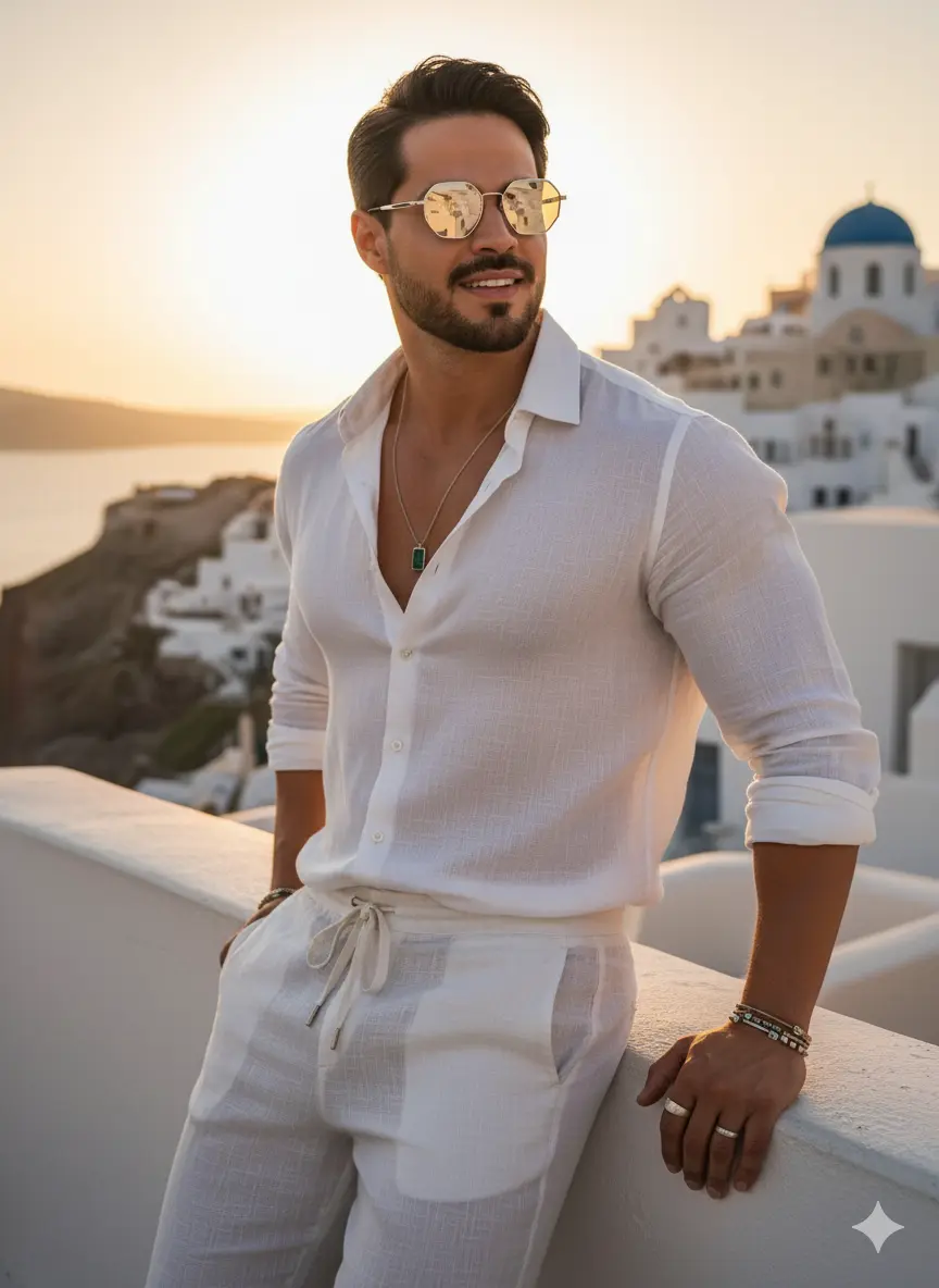 Santorini Golden Hour Nano Banana prompt example