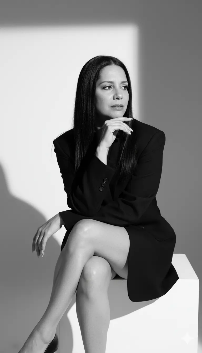 “Contemplação em Preto & Branco — Editorial de Moda Minimalista” Nano Banana prompt example