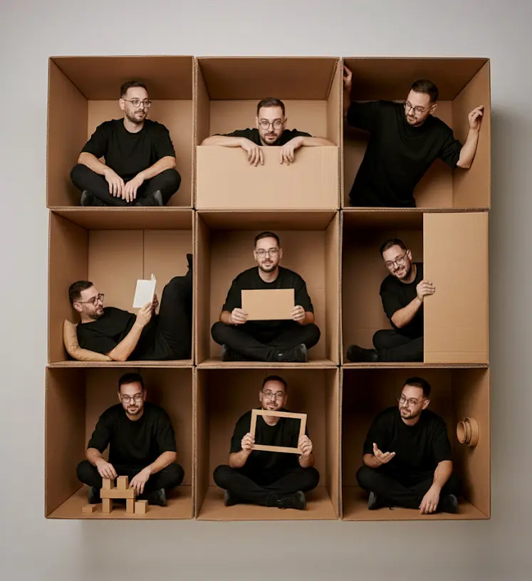 collage made of multiple cardboard boxes Nano Banana prompt example