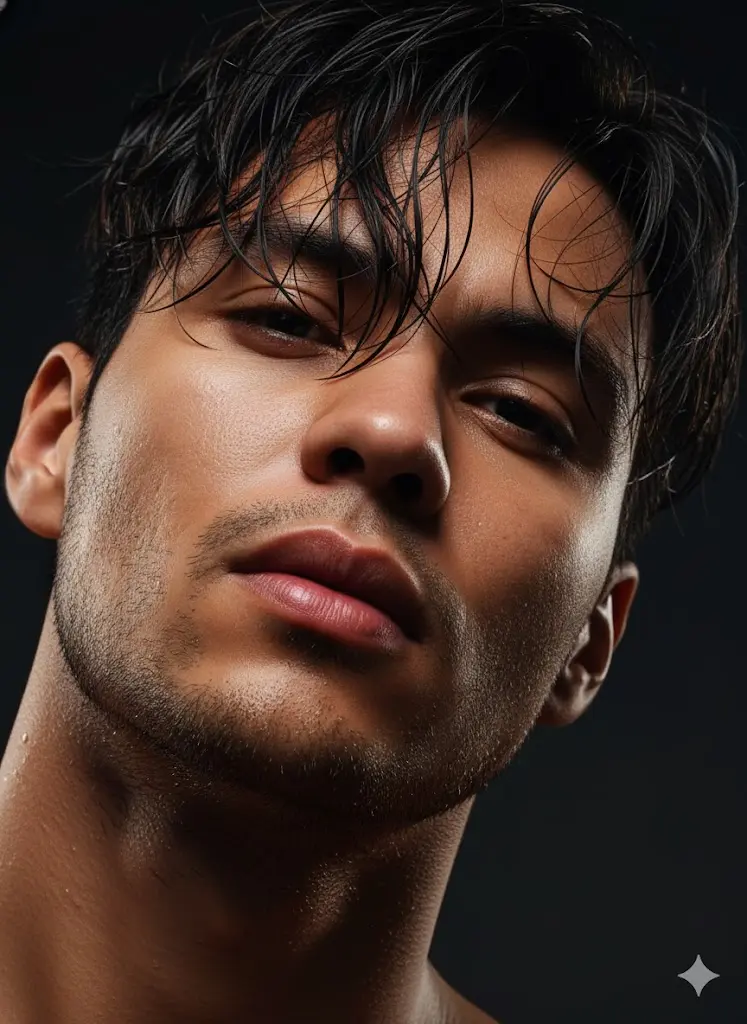 Close-up Masculino + Pele + Drama de Luz Nano Banana prompt example