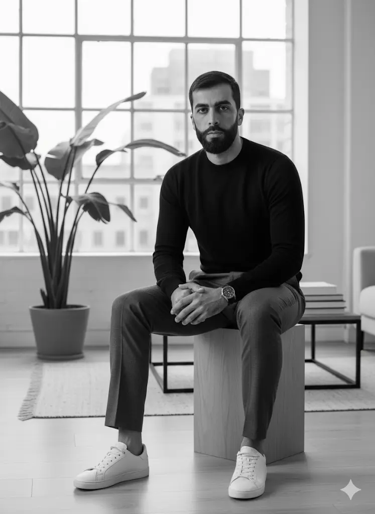 Black-and-white editorial portrait Nano Banana prompt example