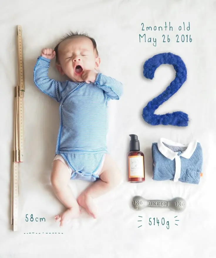 Overhead shot of a 2-month-old baby Nano Banana prompt example