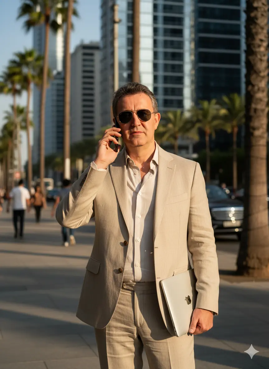 Telefonando ao ar livre Nano Banana prompt example