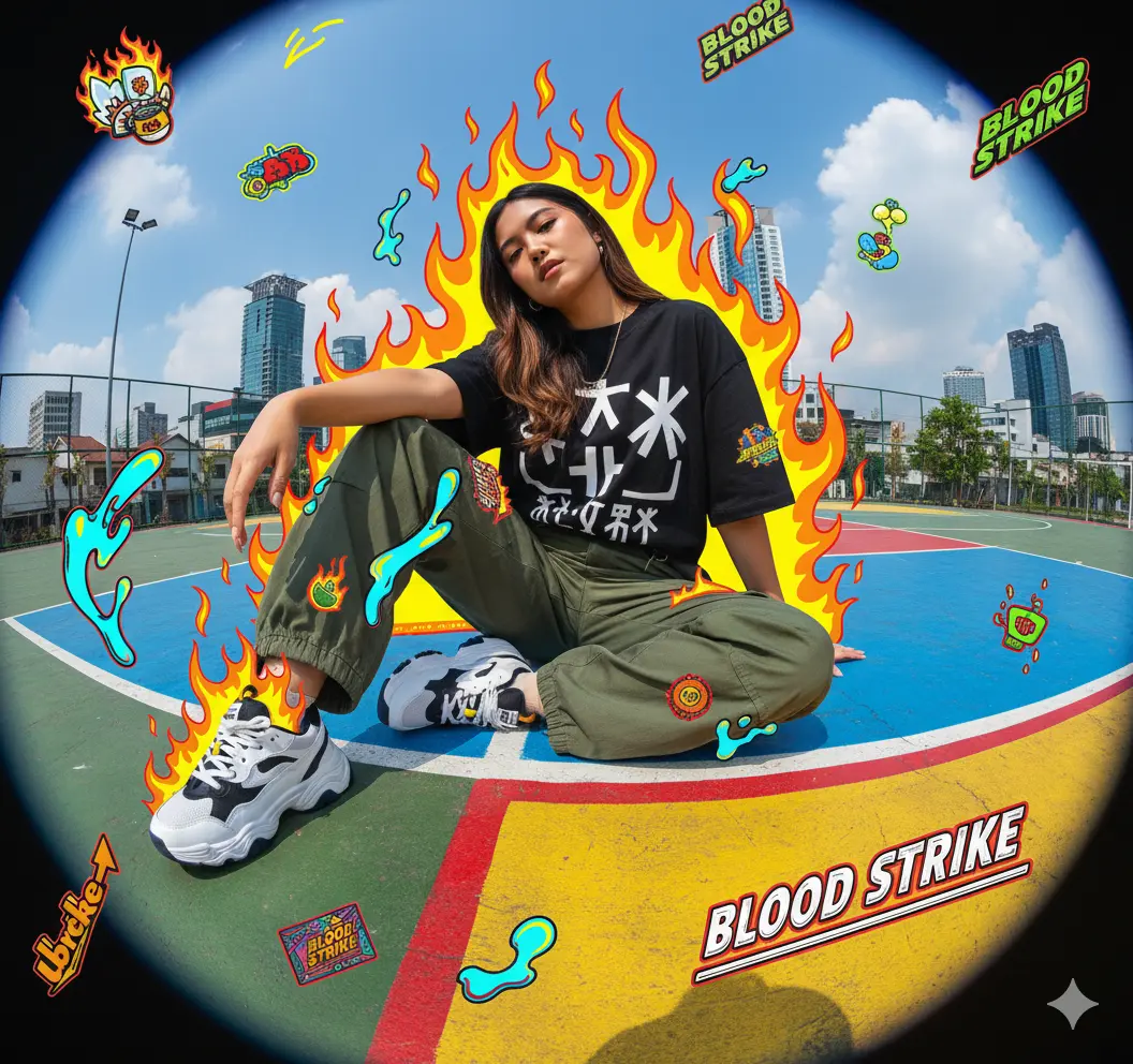 Foto Editorial Y2K Urbana Vibrante Nano Banana prompt example